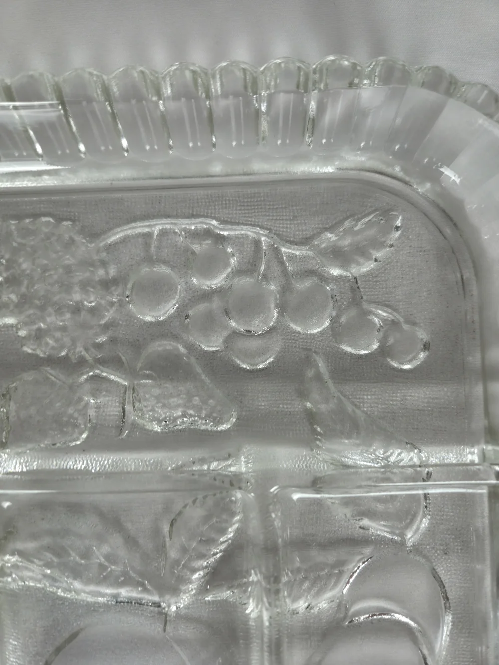 Clear Glass Divided Serving Tray with Fruit Motif